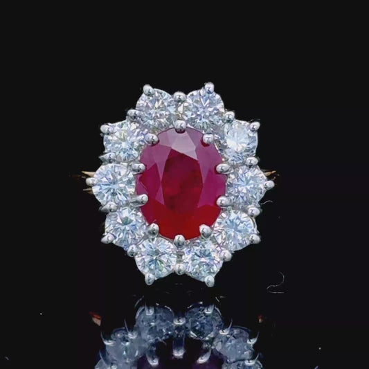 Stunning 18k YG Ruby and Diamond Cluster Ring