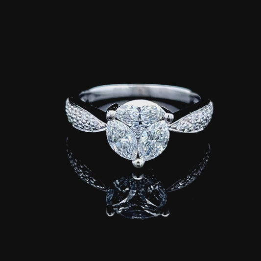 18K White Gold Diamond Ring With Diamonds To Shoulders