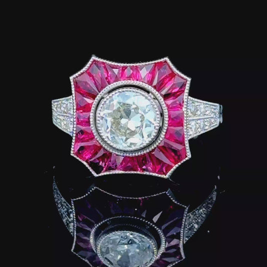 Platinum Ruby & Diamond Cocktail Ring 1.0 ct Centre