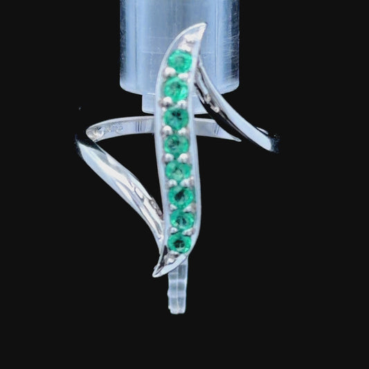 9k White Gold Emerald Vertical Bar Bypass Ring