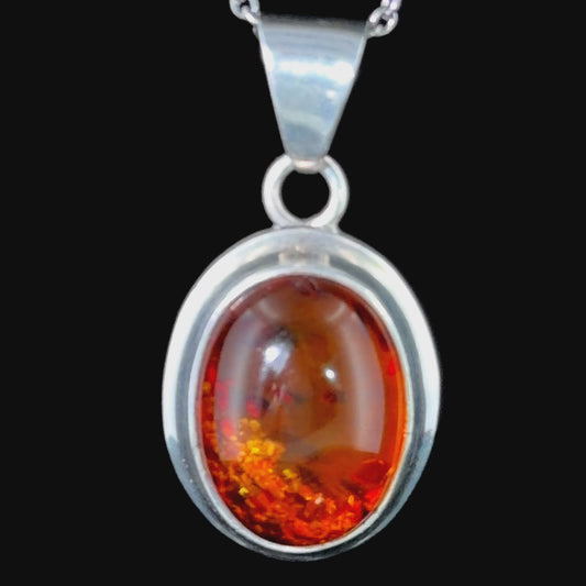 Silver & Amber Oval Drop Pendant
