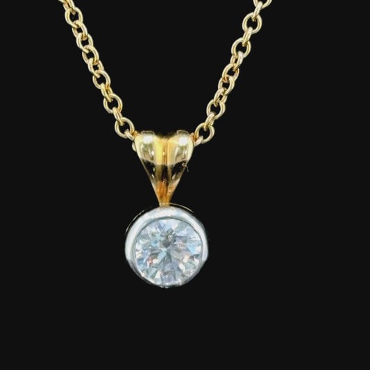 18k Yellow Gold Bezel Set Diamond Pendant & Chain 18 Inches Long