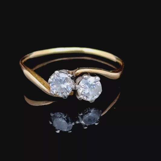 18K Yellow Gold 2 Stone Diamond Ring APPX 0.5 CTS