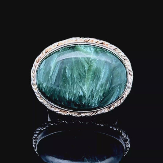 Silver Oval Seraphanite Ring