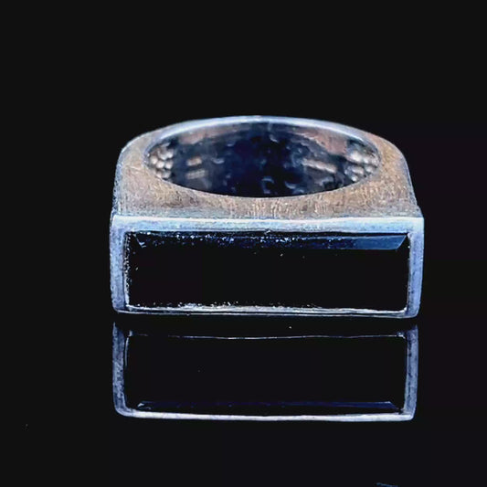 Silver Rectangle Black Stone Ring