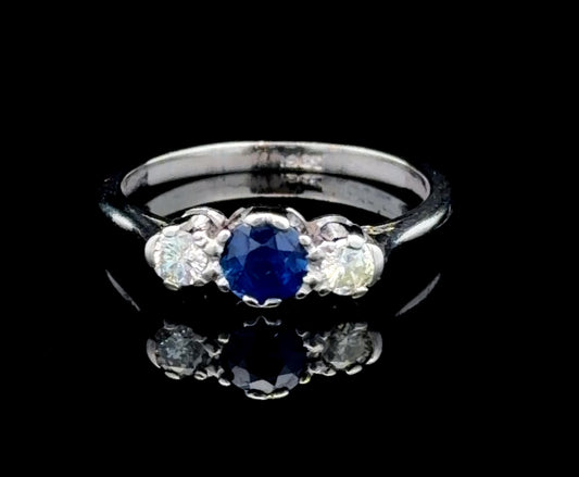 18K White Gold Sapphire & Diamond 3 Stone Ring