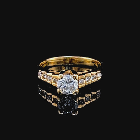 18K Yellow Gold Diamond Solitaire Ring with Diamonds to Shoulders APPX 0.8 CTS