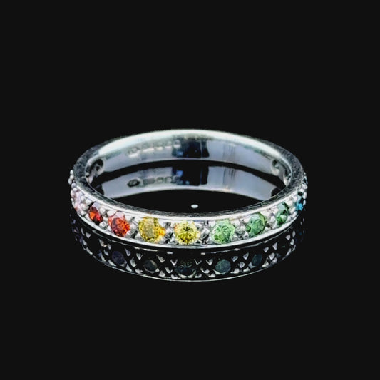 Stunning 9K White Gold Multi-Coloured Treated Brilliant Cut Diamond Half Eternity 0.6 CTS with Valuation Report RRP £1150