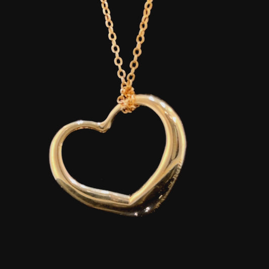 18k Yellow Gold Large Tiffany & Co Open Heart Elsa Peretti. 32inch Chain