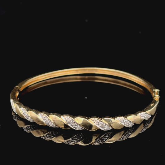 9k Yellow Gold Twisted Diamond Pavé Hinged Bangle Appx 0.6 cts