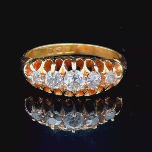 18K Yellow Gold Antique Diamond 5 Stone Ring APPX 0.65 CTS