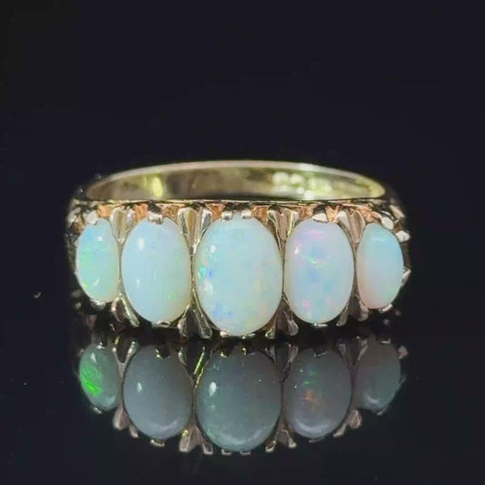 9K Yellow Gold 5 Stone Opal Ring