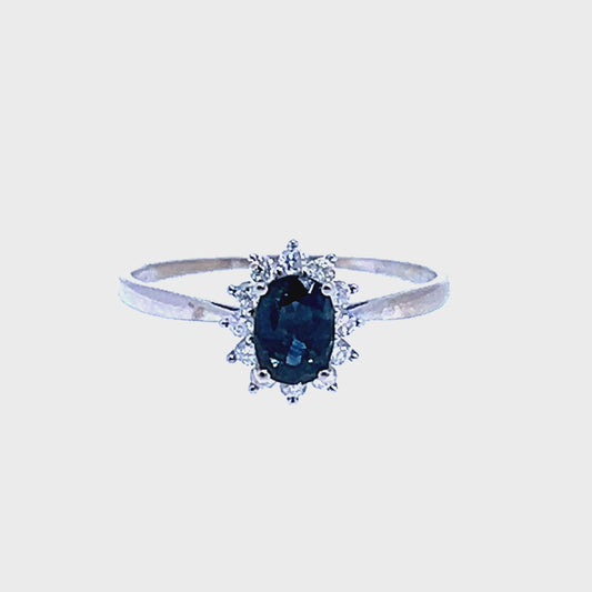 9K White Gold Sapphire & Diamond Cluster Ring