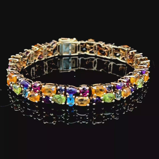 9K Yellow Gold Bracelet With Peridot, Tanzanite, Citrine, Amethyst, Sapphire And Blue Topaz