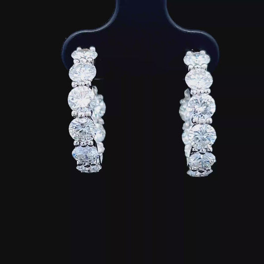 Wonderful Platinum & Round Cut Diamond Front And Back Hoop Earrings Appx 4.5 Cts