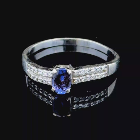 9K White Gold Tanzanite & Diamond Ring