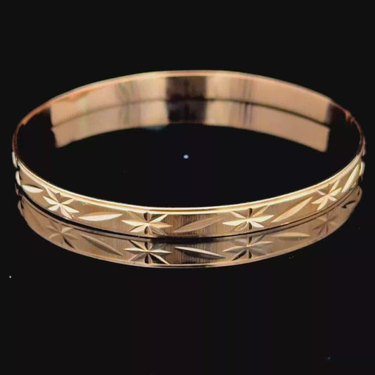 9K Yellow Gold Childs Bangle with Starburst Detailing