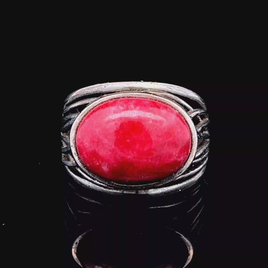 Silver Red Stone Ring