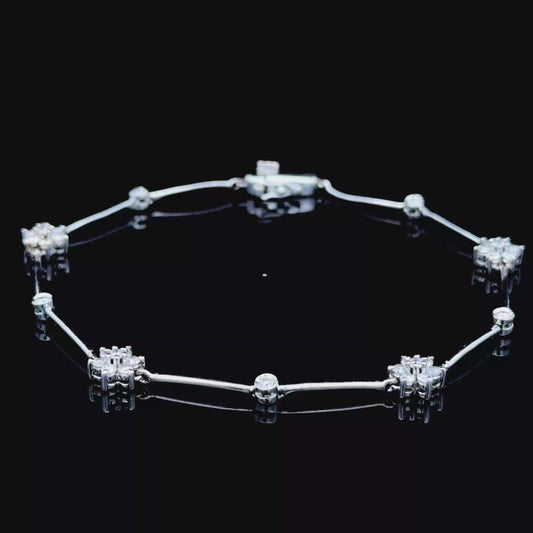 14K White Gold Diamond Daisy Bracelet APPX 1.0 CTS