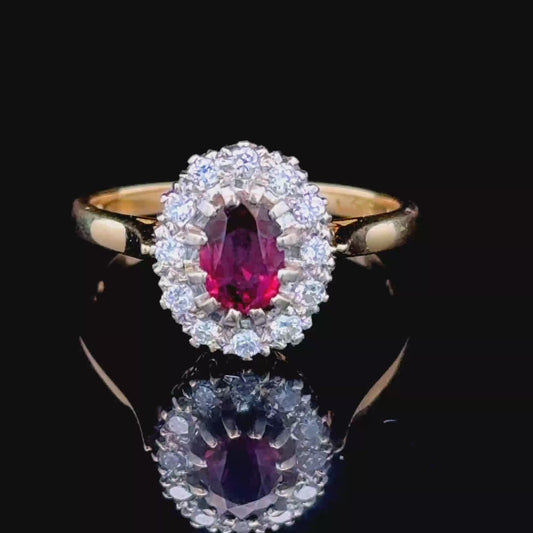 Elegant 18k Gold Ruby and Diamond Cluster Ring