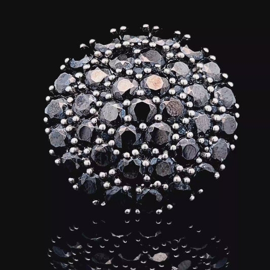 Silver Black Stone Large Cluster Ring