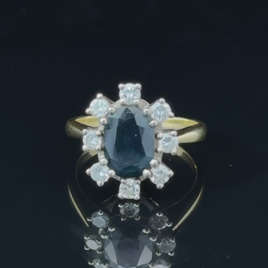 18k Sapphire & Diamond cluster Ring