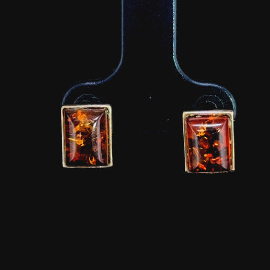 9K Yellow Gold Amber Rectangular Studs