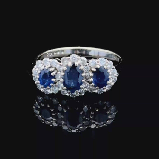 18K White Gold Sapphire & Diamond 3 Stone Ring