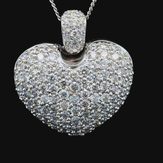 18k White Gold Pave’ Set Diamond Heart Pendant (Only) With Pierced Back Appx 3.0 Cts