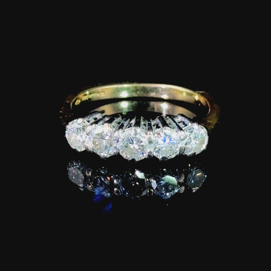 18K Yellow Gold / White Gold 5 Stone Diamond Ring APPX 1.0 CTS