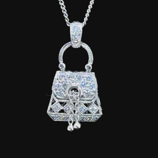 Pretty 18k White Gold & Diamond Purse / Handbag Pendant Appx 0.35 Cts