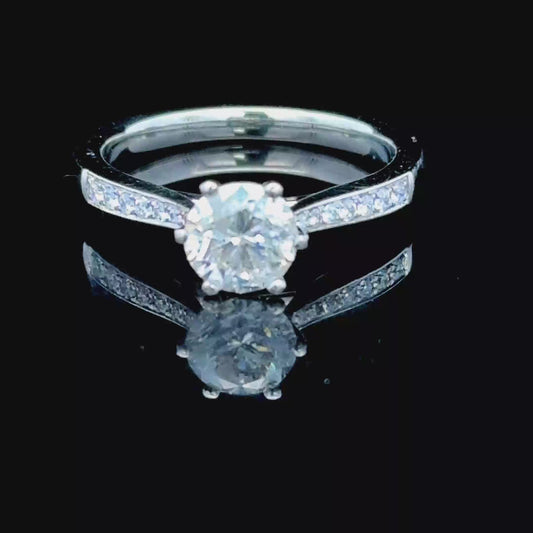 18K White Gold Diamond Solitaire Ring With Diamonds To Shoulders APPX 1.02 CTS Centre