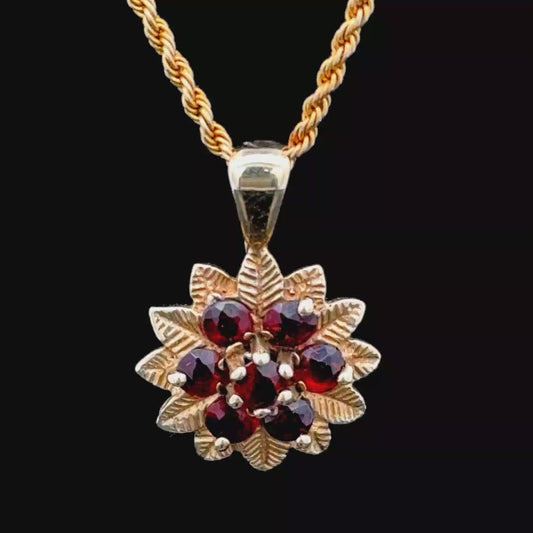 9K Yellow Gold Garnet Star Pendant & Chain