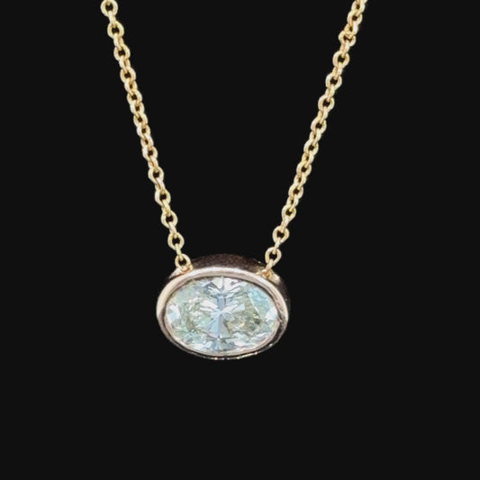 Fabulous 18k Yellow Gold Bezel Set East West 1.2 Ct Oval Diamond Suspended On A 16” Tiffany Chain RRP £10000