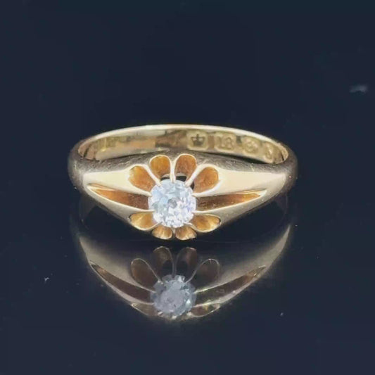 18K Yellow Gold Mans Diamond Gypsy Ring