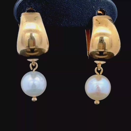 9K Yellow Gold & Pearl Drop Earrings