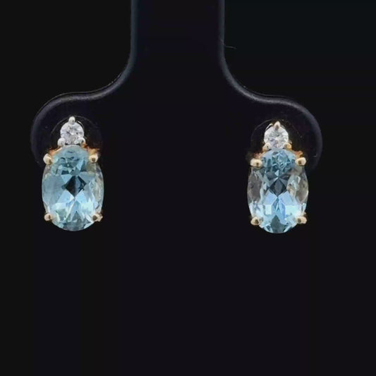18K Yellow Gold Aquamarine & Diamond Studs