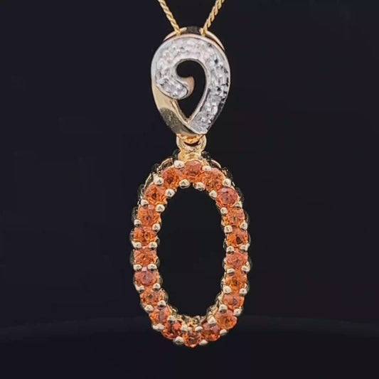 9K Yellow Gold Orange Stone Oval & Diamond Pendant