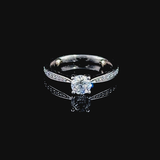 Platinum Solitaire Ring with Diamonds To Shoulders