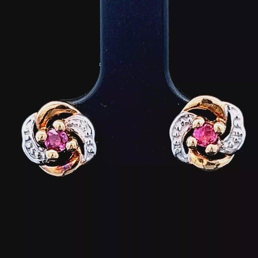 9K Yellow Gold Ruby & Diamond Studs