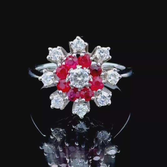 18K White Gold Ruby & Diamond Snowflake Ring
