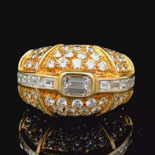 18K Yellow Gold Diamond Bombe Ring APPX 2.5 CTS