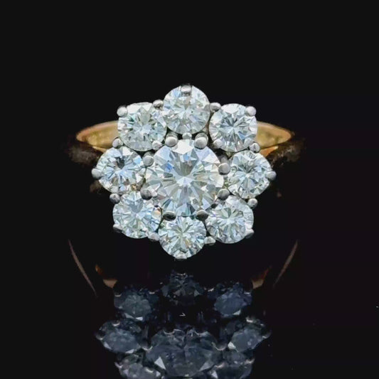 Yellow Gold Diamond Daisy Cluster Ring of 2.25 cts