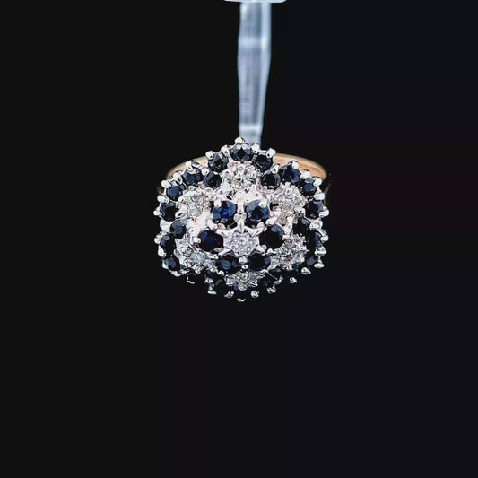 9K Yellow Gold Sapphire & Diamond Cluster Ring