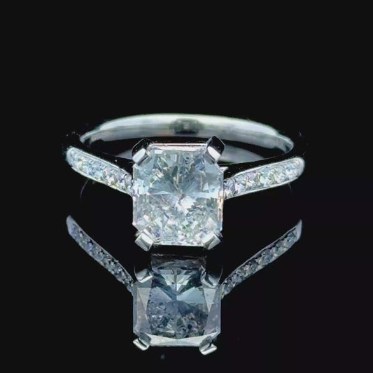 18K White Gold Radiant Cut Diamond Solitaire Ring APPX 2.02 CTS