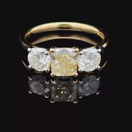 18K Yellow Gold Diamond Trilogy With Yellow Centre Stone APPX 2.1 CTS