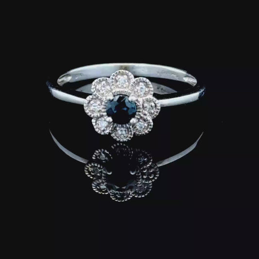 9K White Gold Sapphire & Diamond Daisy Ring