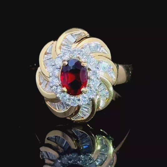 18K Yellow Gold Rhodolite & Diamond Cluster APPX. 1CT Diamond