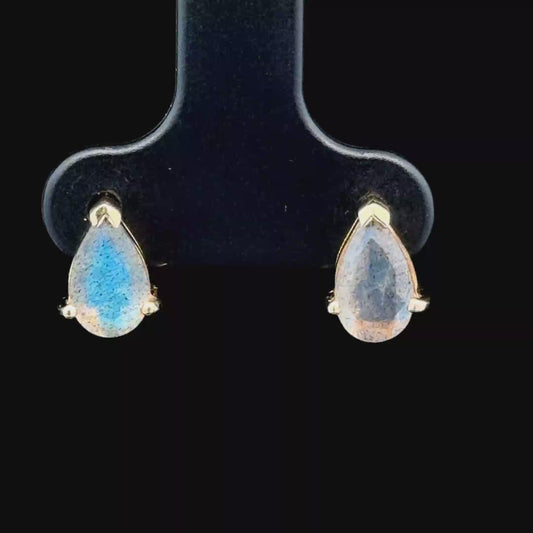 9K Yellow Gold Pear Gemstone Studs
