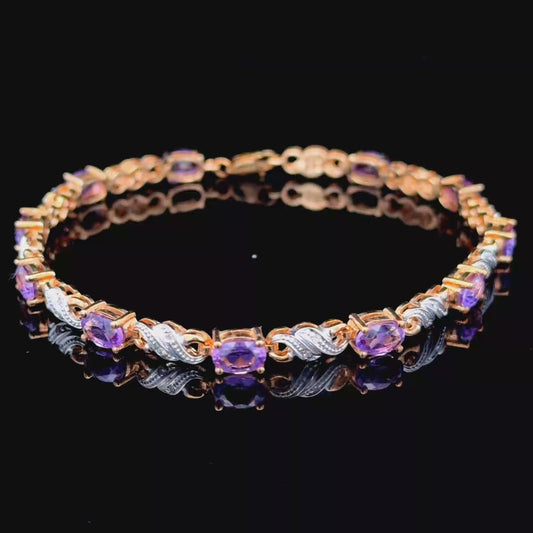 9K Yellow Gold Amethyst & Diamond Bracelet
